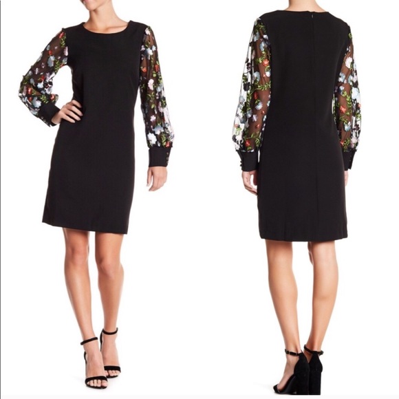 Dresses & Skirts - Embroidered Mesh Sleeve Dress